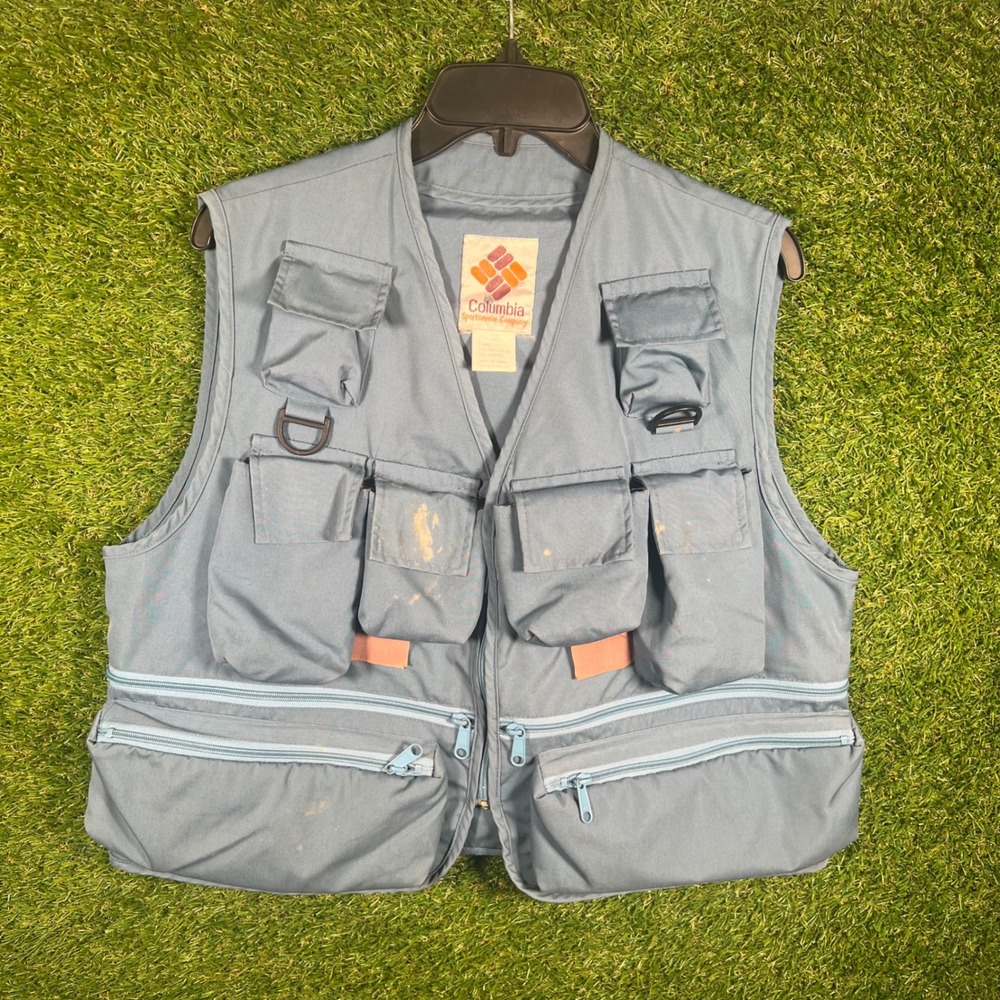 Vintage Columbia Sportswear Blue Fishing Utility Vest Mens Medium Multi-Pocket